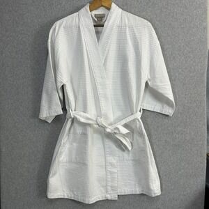 Nordstrom Intimates Robe White Waffle Weave Cotton Blend Tie Waist Womens Medium